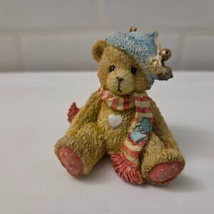 Vintage Cherished Teddies Bear With Green Stocking Cap Ornament 1992